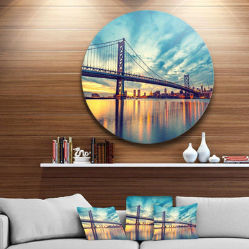Ben Franklin Bridge in Philadelphia - Architecture Metal Circle Wall Art